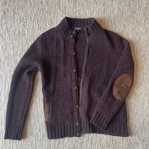 Saks Fifth Avenue Plum Cardigan with Tan Elbow Patches